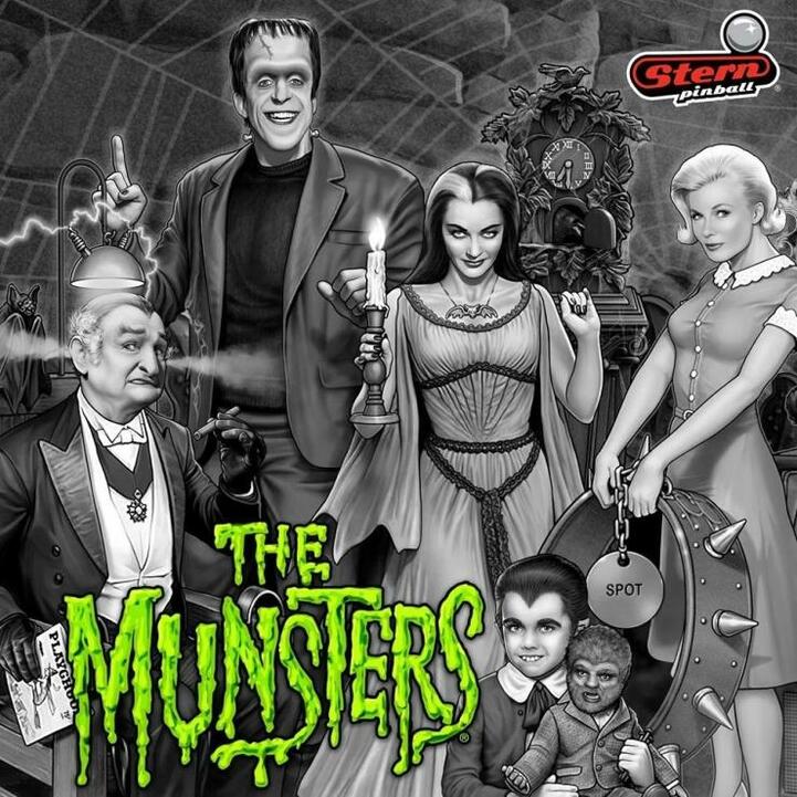 GAD Vending sells Stern The Munsters pinball in black and white.